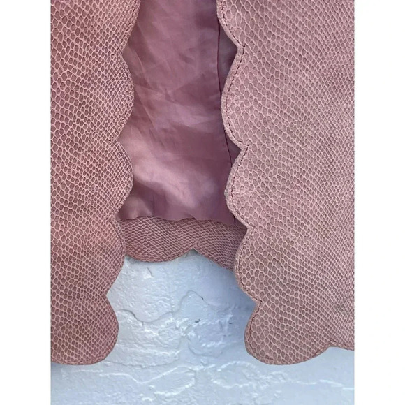 Newport News Womens Open Front Scallop Leather Blazer Jacket Soft Pink Sz 8 - Picture 12 of 14